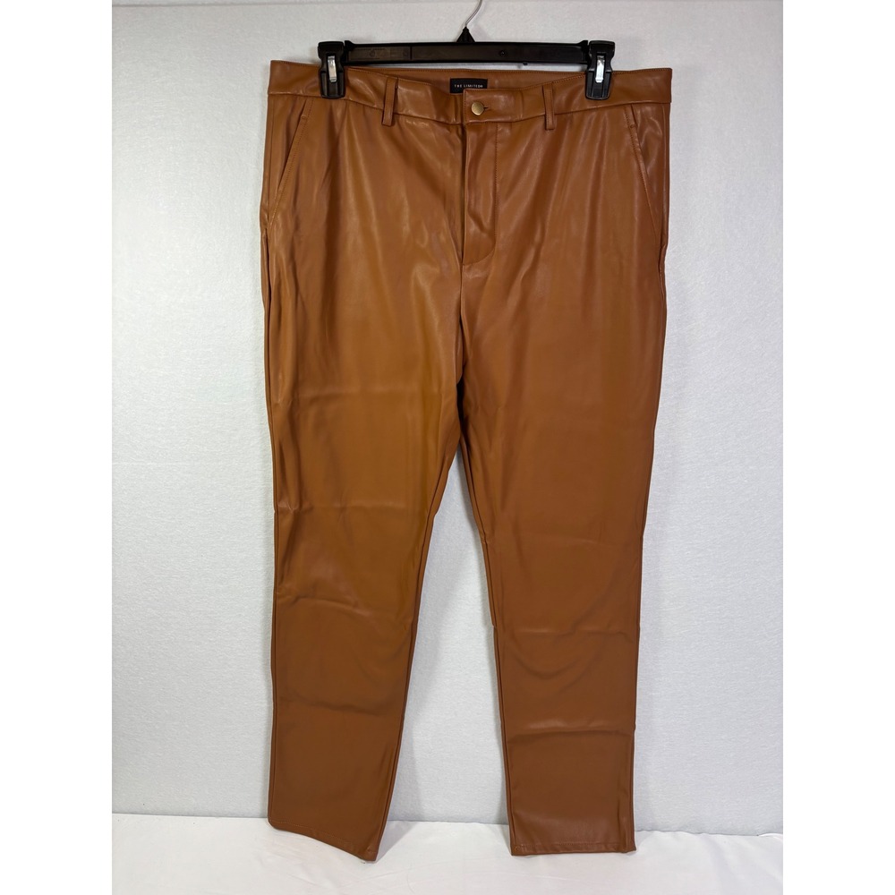 The Limited Womens Cognac Faux Leather Straight Leg Pants Brown Size 14